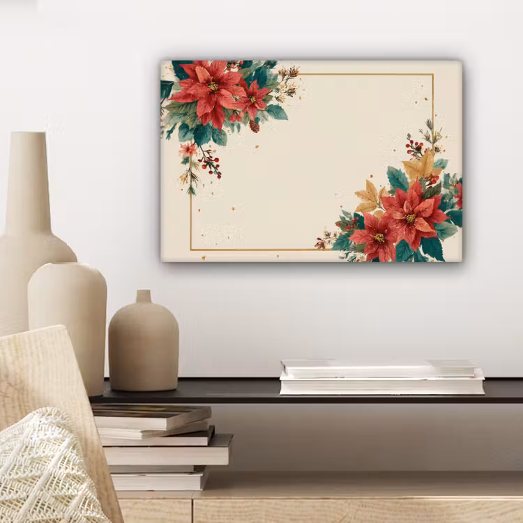 Kerst - Poinsettia - Omlijsting - Kleurrijk canvas 2cm klein -sfeer6