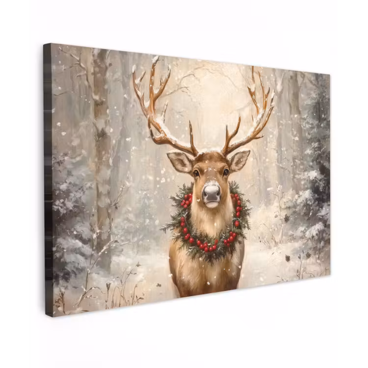 Kerst - Rendier - Winter - Krans canvas 2cm klein -z3d