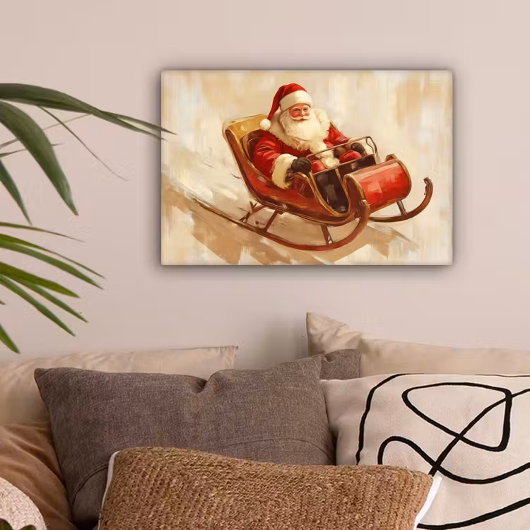 Kerst - Slee - Kerstman canvas 2cm klein -sfeer1