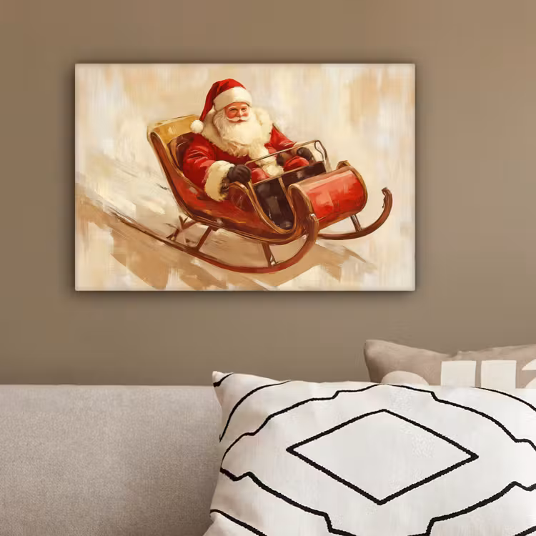 Kerst - Slee - Kerstman canvas 2cm klein -sfeer3