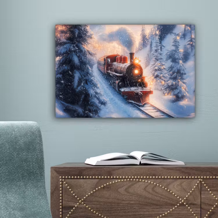 Kersttrein - Sneeuw - Winter - Kerst canvas 2cm klein -sfeer4
