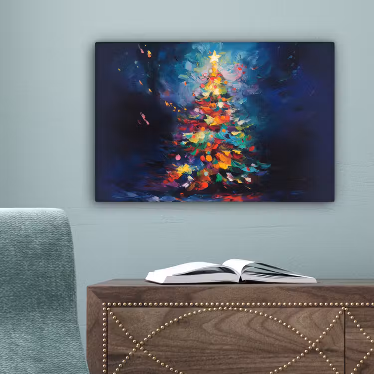 Kerstboom - Kerst - Abstract - Kleurrijk canvas 2cm klein -sfeer4