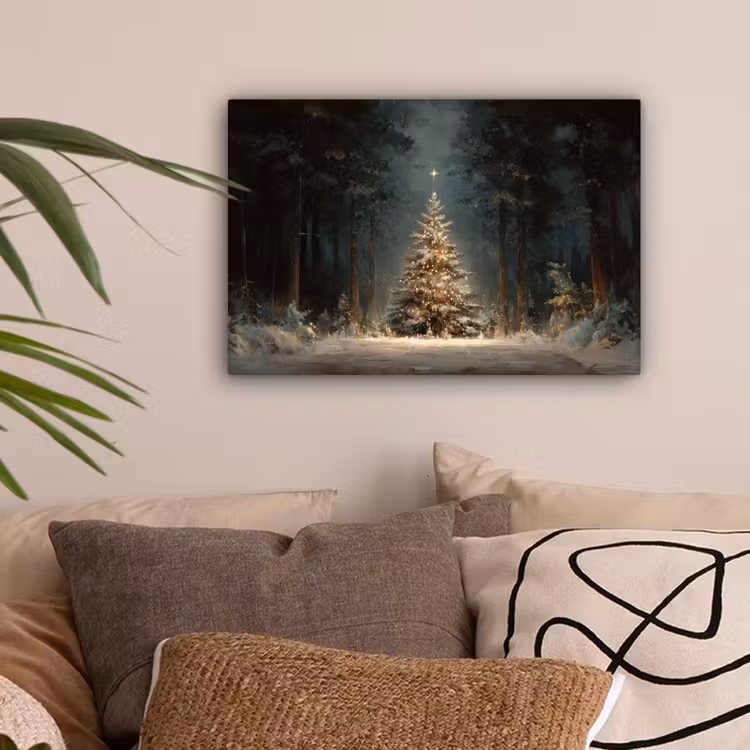Kerstboom - Bos - Sneeuw - meerkleurig canvas 2cm klein -sfeer1