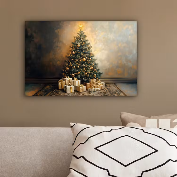 Kerstboom - Cadeaus - Goud canvas 2cm klein -sfeer3