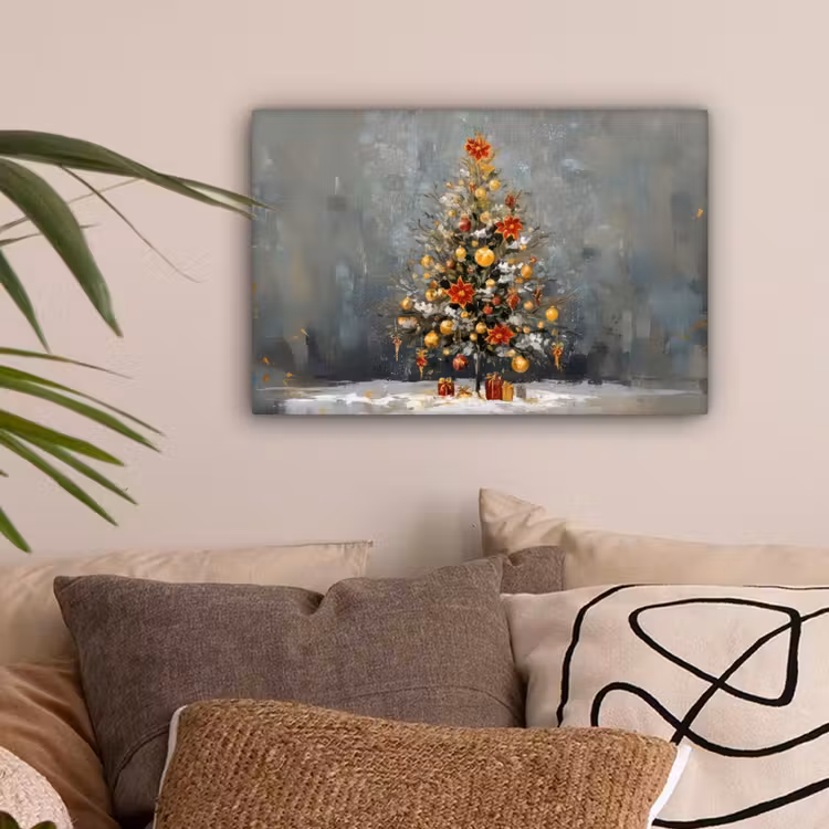 Kerstboom - Cadeaus - Rood - Goud canvas 2cm klein -sfeer1