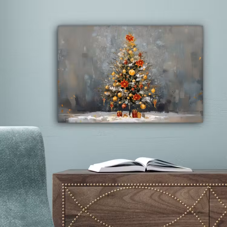 Kerstboom - Cadeaus - Rood - Goud canvas 2cm klein -sfeer4