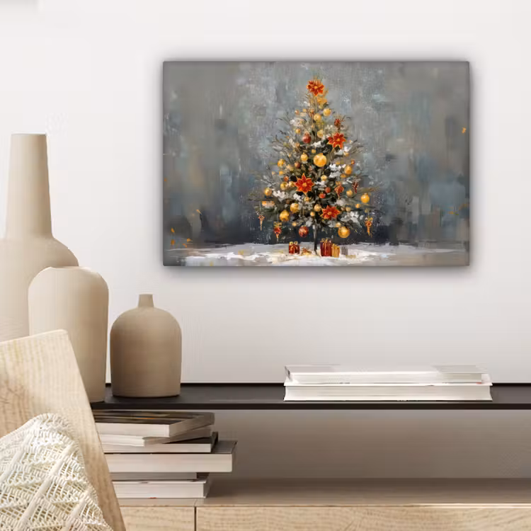 Kerstboom - Cadeaus - Rood - Goud canvas 2cm klein -sfeer6