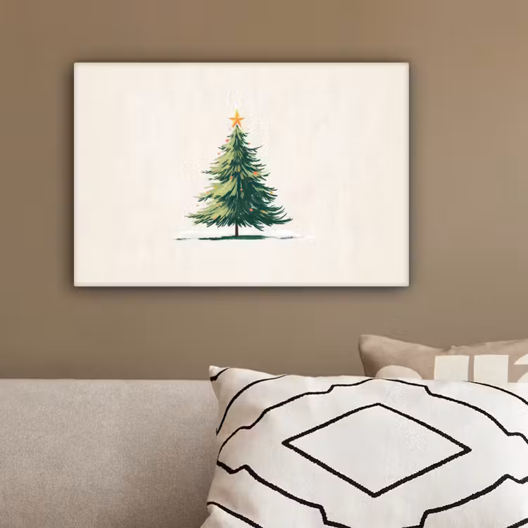Kerstboom - Illustratie - Ster - Sneeuw canvas 2cm klein -sfeer3