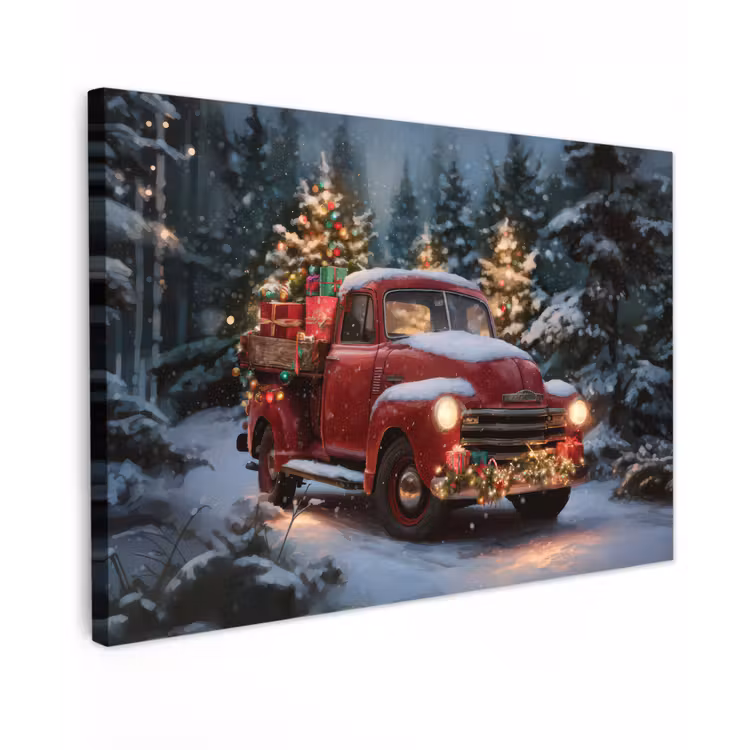 Kersttruck - Sneeuwbos - Rood canvas 2cm klein -z3d