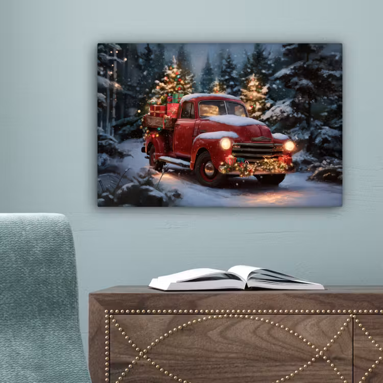 Kersttruck - Sneeuwbos - Rood canvas 2cm klein -sfeer4