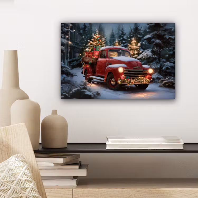 Kersttruck - Sneeuwbos - Rood canvas 2cm klein -sfeer6