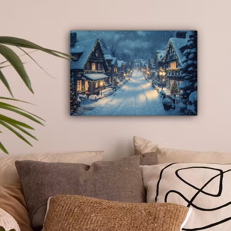 Kerstdorp - Kerst - Sneeuw - Winter canvas 2cm klein -sfeer1