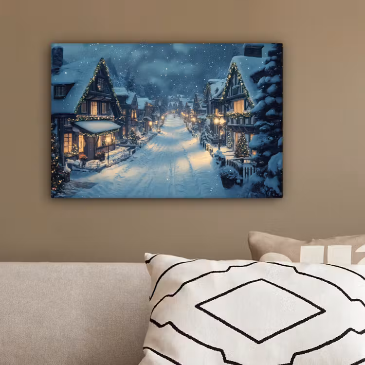 Kerstdorp - Kerst - Sneeuw - Winter canvas 2cm klein -sfeer3