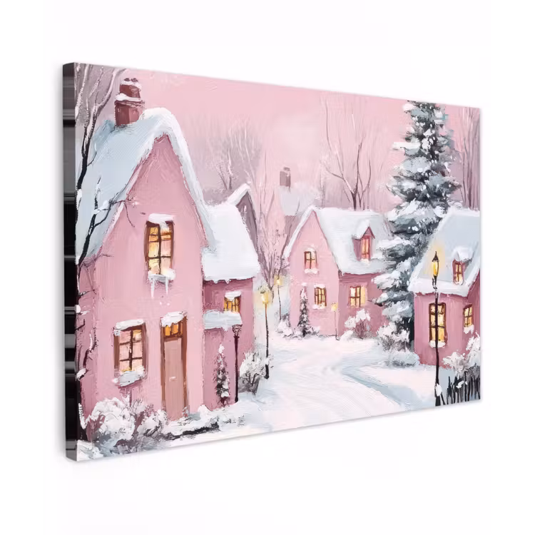 Kerstdorp - Roze - Winter - Sneeuw - Huizen canvas 2cm klein -z3d