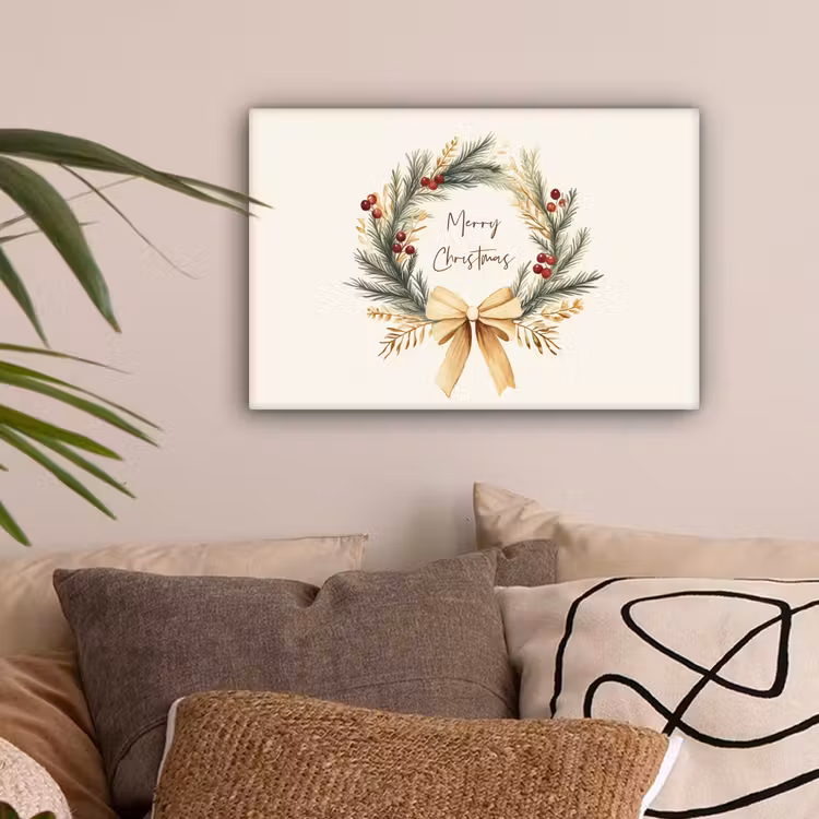 Kerstkrans - Kerst - Goud - Beige canvas 2cm klein -sfeer1