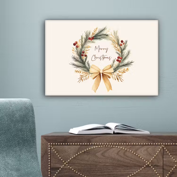 Kerstkrans - Kerst - Goud - Beige canvas 2cm klein -sfeer4