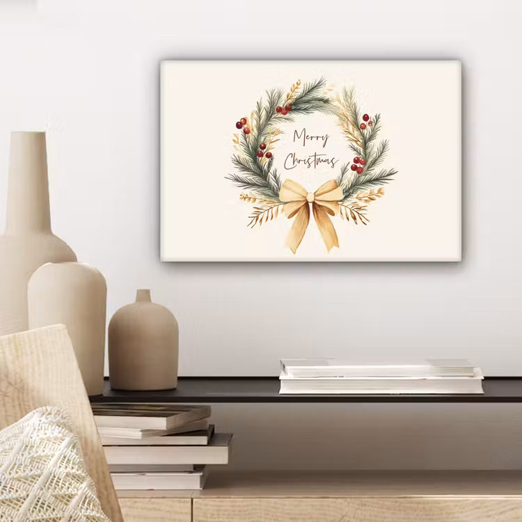 Kerstkrans - Kerst - Goud - Beige canvas 2cm klein -sfeer6