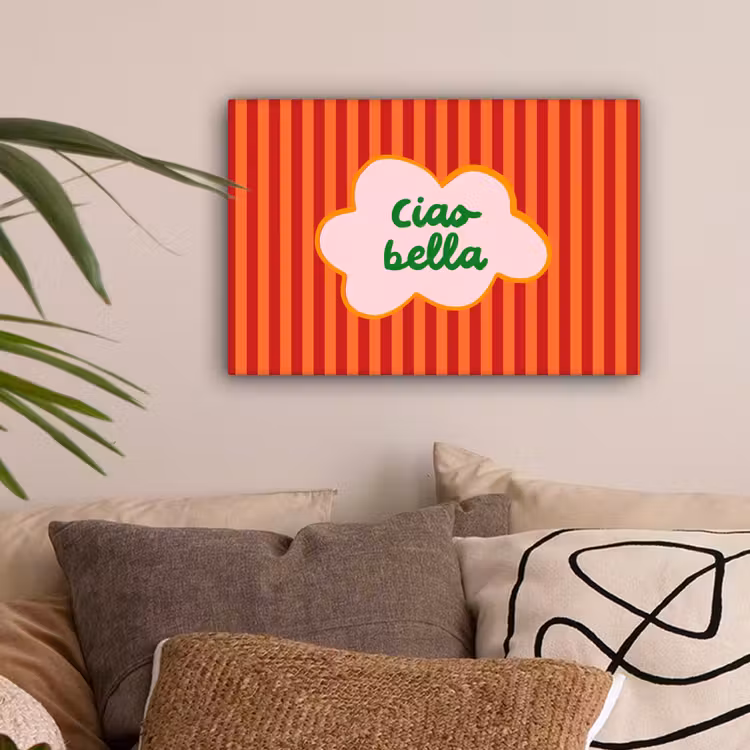 Ciao bella - Tekstwolk - Strepen - Oranje canvas 2cm klein -sfeer1