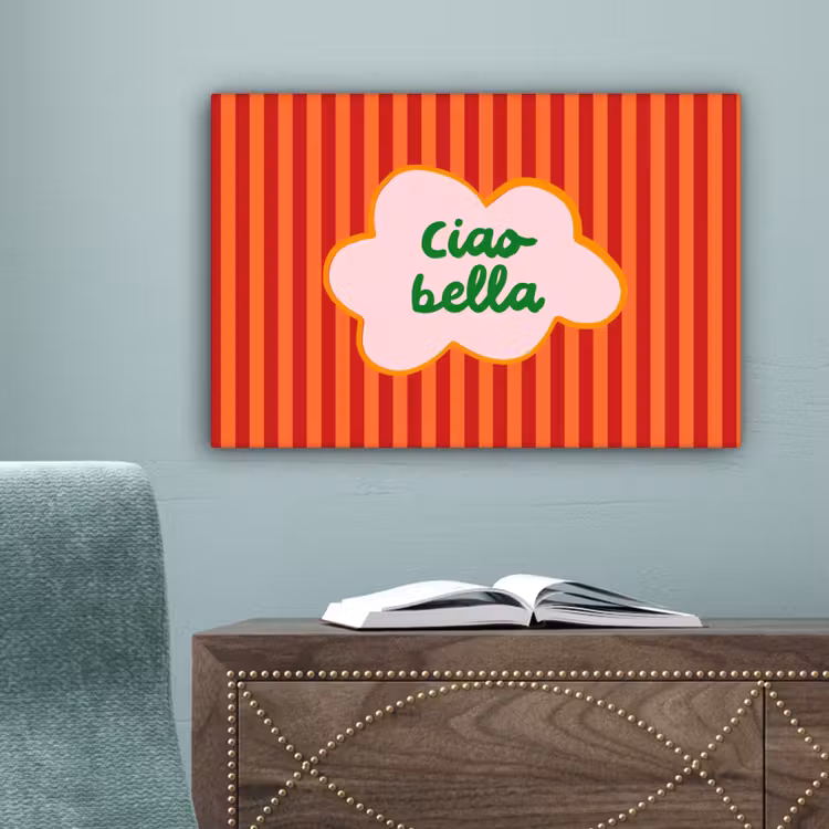 Ciao bella - Tekstwolk - Strepen - Oranje canvas 2cm klein -sfeer4