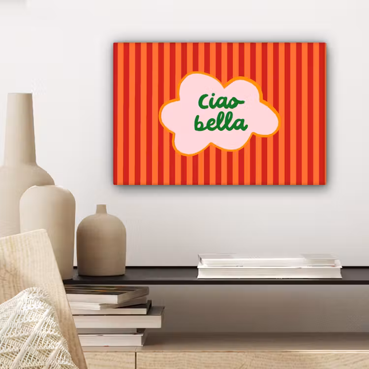 Ciao bella - Tekstwolk - Strepen - Oranje canvas 2cm klein -sfeer6