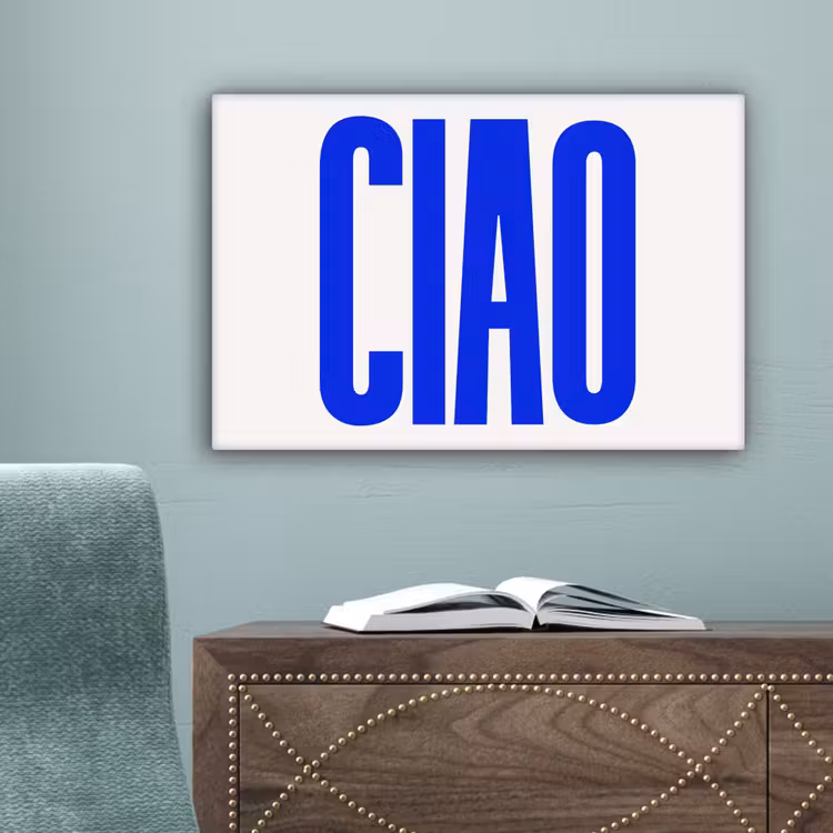 Ciao - Hoofdletters - Blauw - Minimalistisch canvas 2cm klein -sfeer4