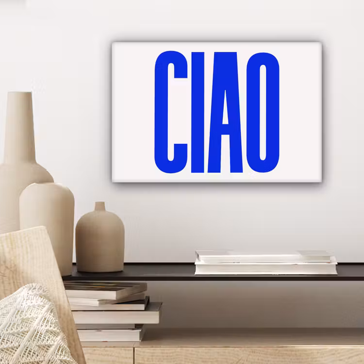 Ciao - Hoofdletters - Blauw - Minimalistisch canvas 2cm klein -sfeer6