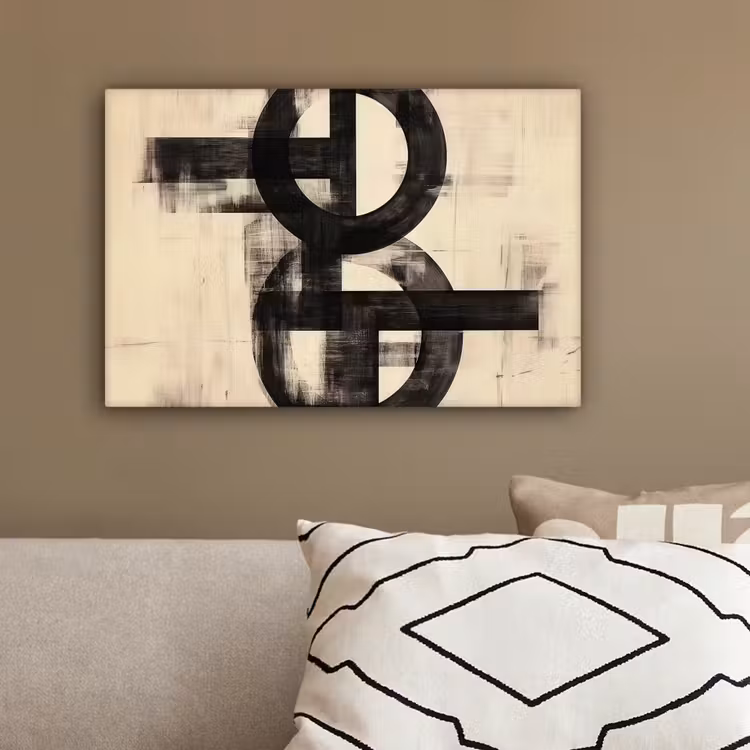 Cirkels - Balken - Zwart - Abstract canvas 2cm klein -sfeer3