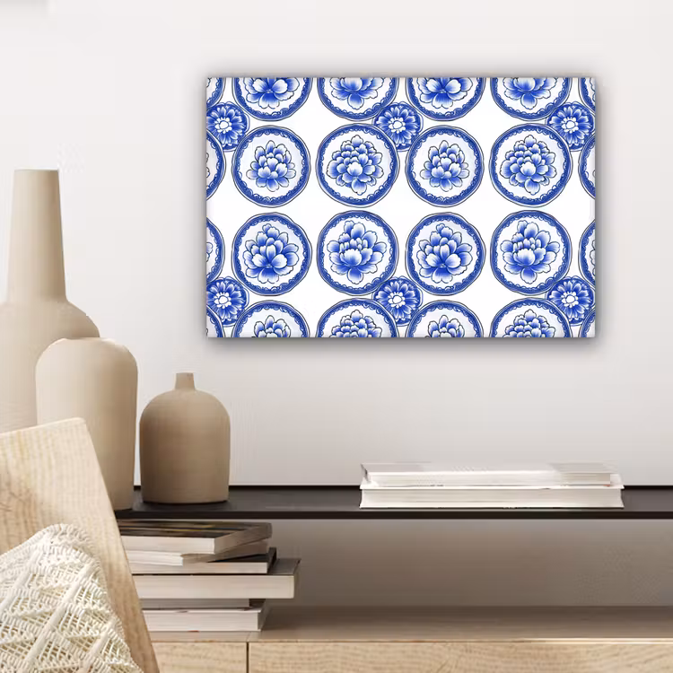 Cirkels - Bloemen - Blauw canvas 2cm klein 34 -sfeer6