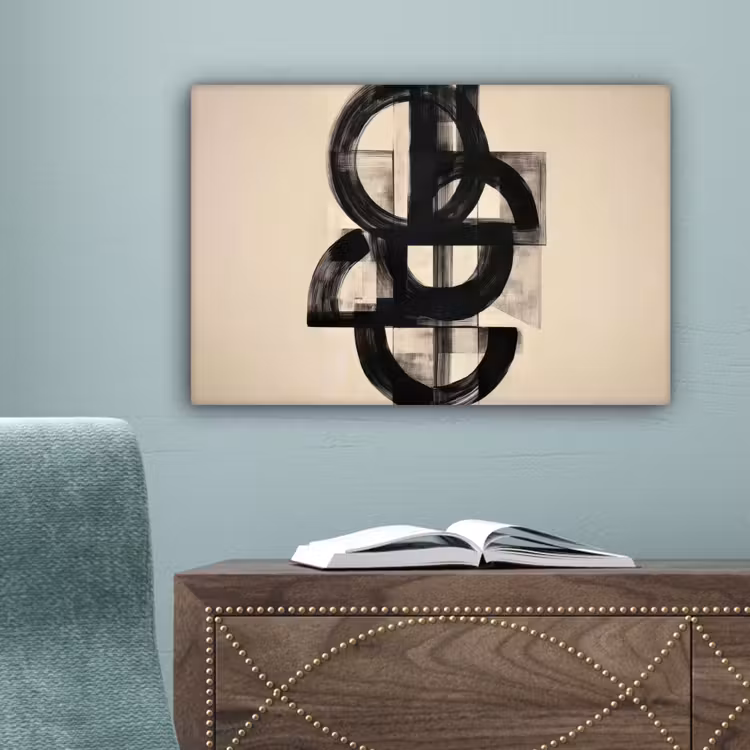 Cirkels - Lijnen - Vormen - Zwart canvas 2cm klein -sfeer4