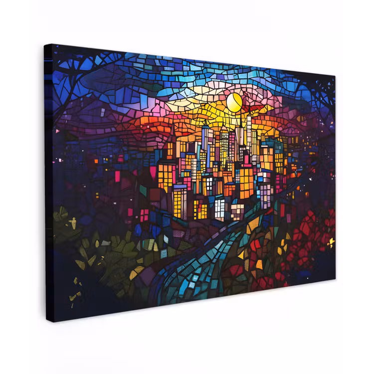 Stad - Maan - Mozaïek - Kleurrijk canvas 2cm klein -z3d