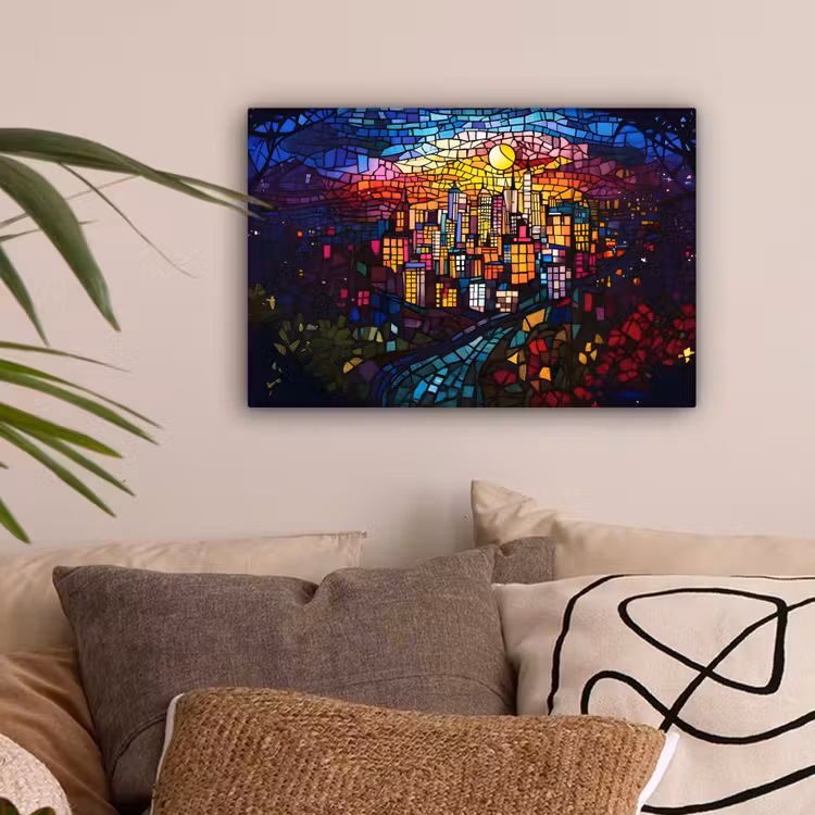 Stad - Maan - Mozaïek - Kleurrijk canvas 2cm klein -sfeer1