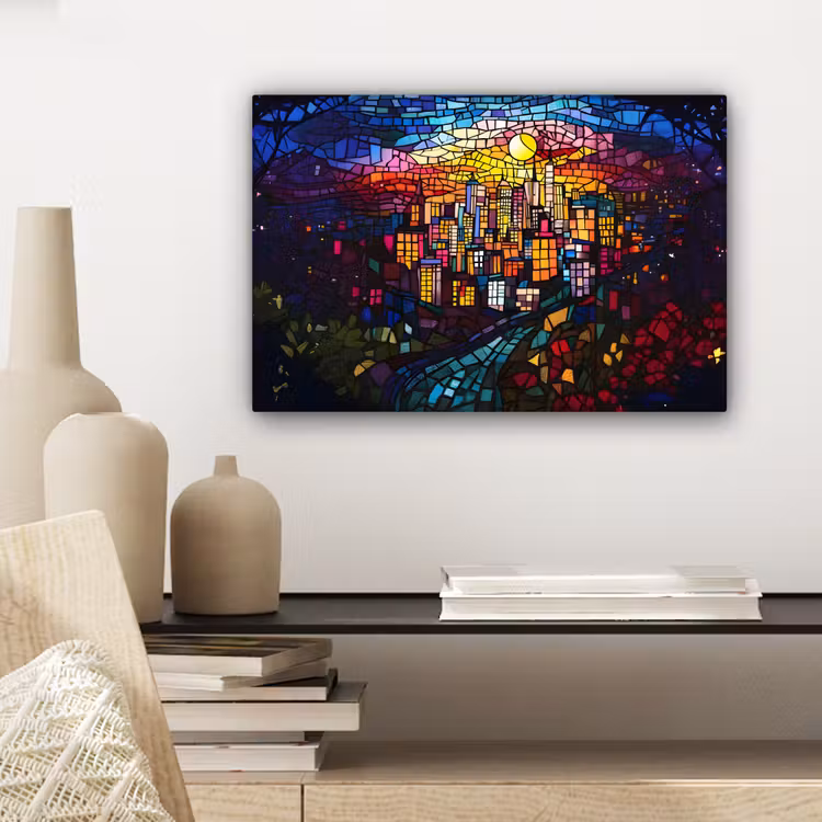 Stad - Maan - Mozaïek - Kleurrijk canvas 2cm klein -sfeer6