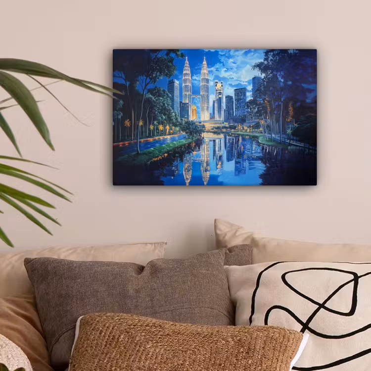 Stad Kuala Lumpur - Skyline - Wolkenkrabbers - Water canvas 2cm klein -sfeer1