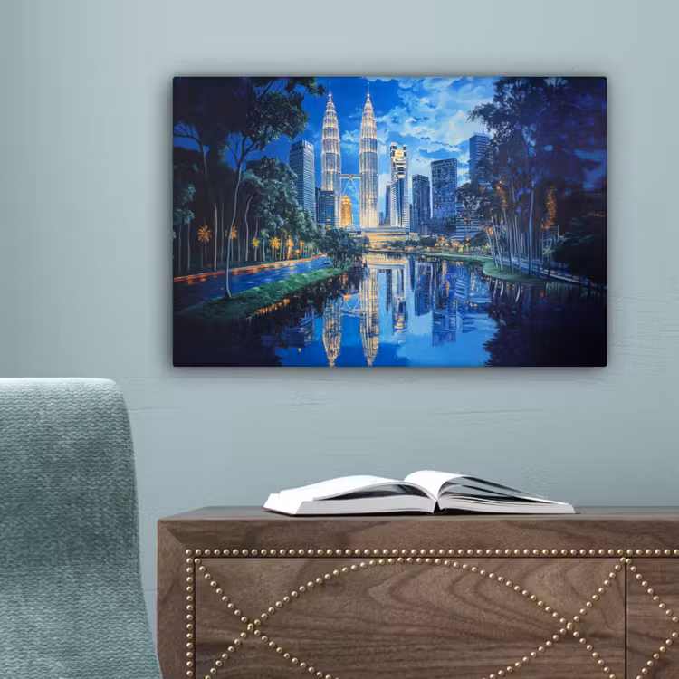 Stad Kuala Lumpur - Skyline - Wolkenkrabbers - Water canvas 2cm klein -sfeer4