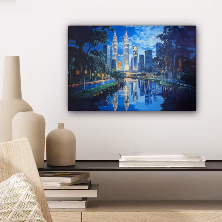 Stad Kuala Lumpur - Skyline - Wolkenkrabbers - Water canvas 2cm klein -sfeer6