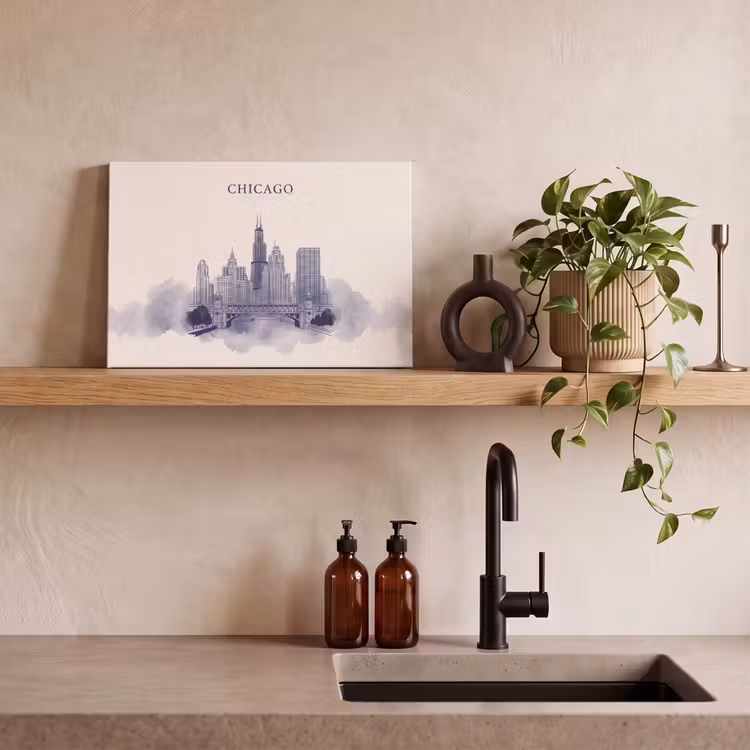 Stad - Skyline - Architectuur - Lijntekening - Blauw canvas 2cm klein -sfeer3
