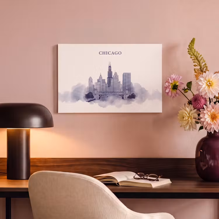 Stad - Skyline - Architectuur - Lijntekening - Blauw canvas 2cm klein -sfeer4