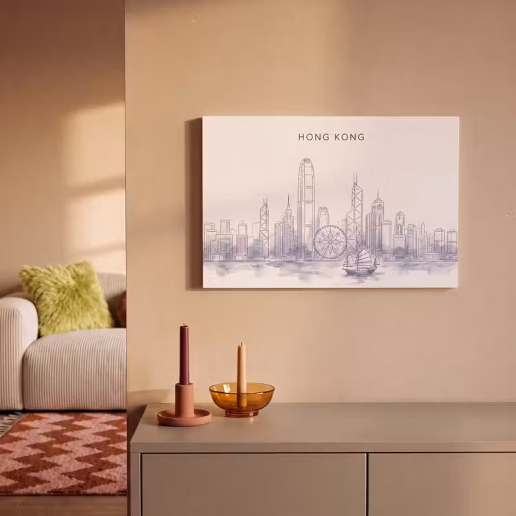 Stad - Skyline - Water - Lijntekening - Blauw canvas 2cm klein -sfeer1