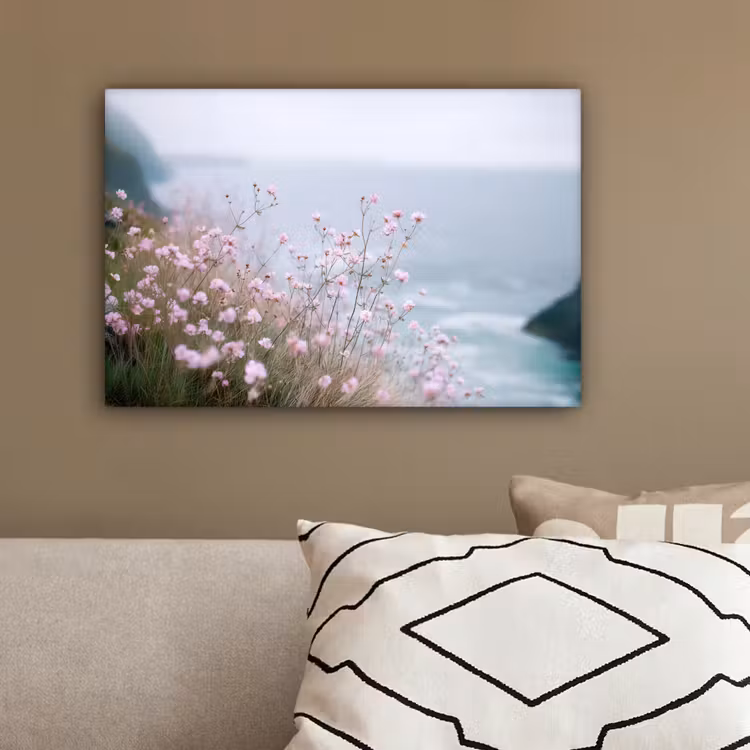 Klif - Bloemen - Zee - Roze canvas 2cm klein -sfeer3