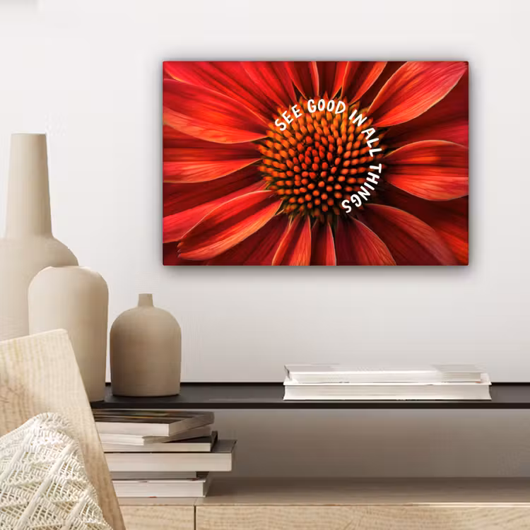 Close up - Bloem - Quote - Rood canvas 2cm klein -sfeer6