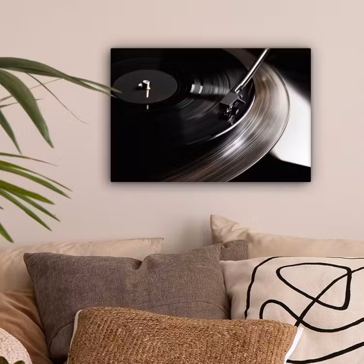 Close-up - Vinylplaat - Platenspeler - Zwart canvas 2cm klein -sfeer1