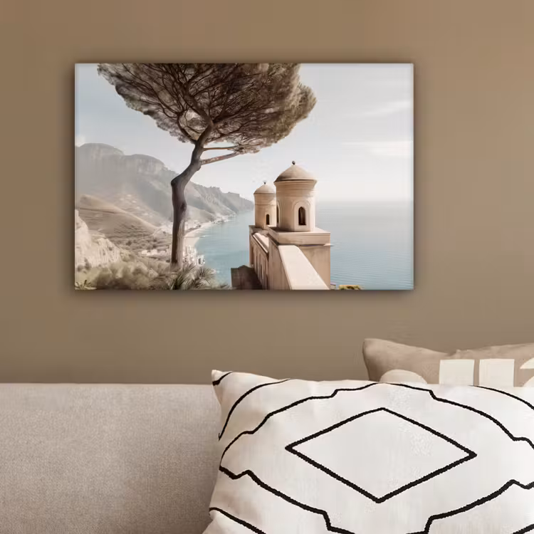 Kust - Klif - Boom - Gebouw canvas 2cm klein -sfeer3