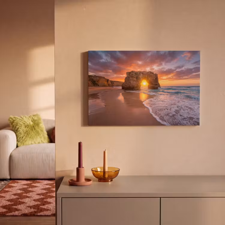 Kust - Rots - Zonsondergang - Zee - Natuur canvas 2cm klein -sfeer1