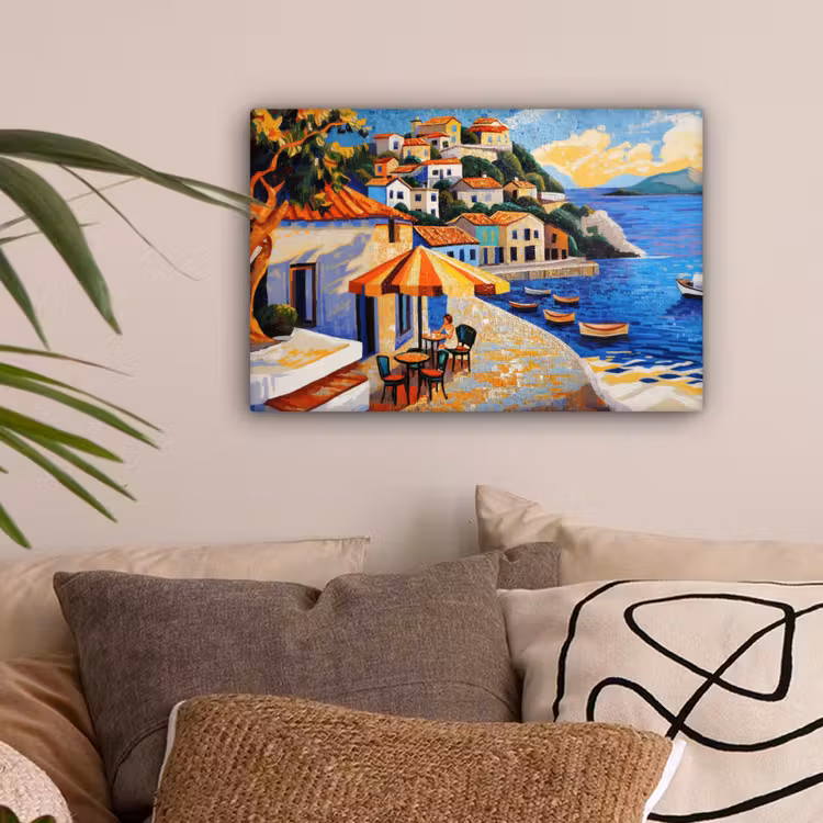 Kustdorp - Huisjes - Mozaïek - Zee canvas 2cm klein -sfeer1