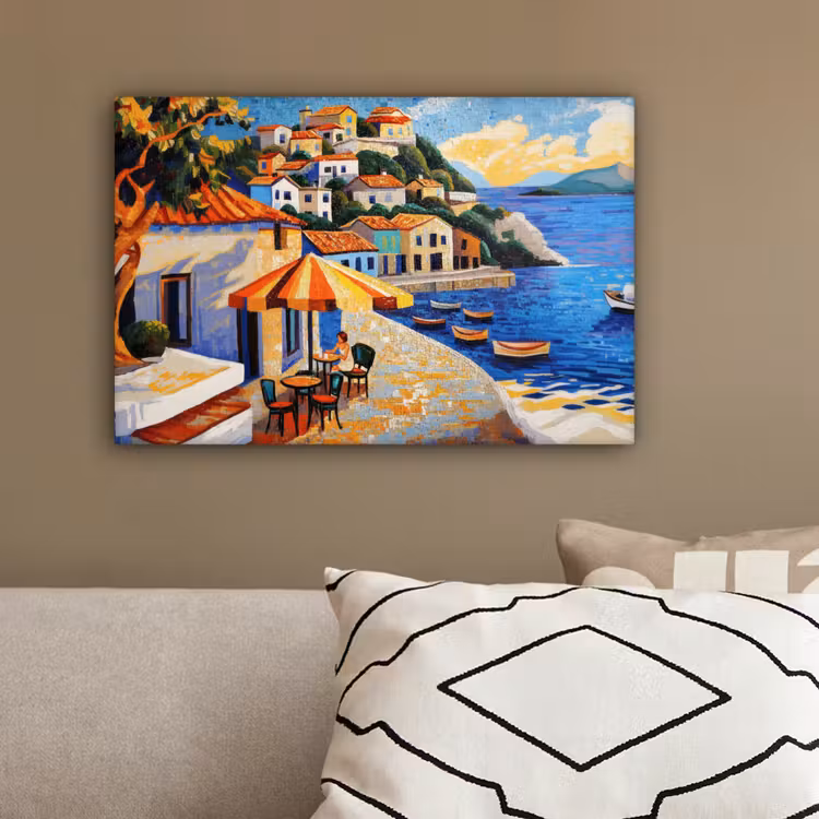 Kustdorp - Huisjes - Mozaïek - Zee canvas 2cm klein -sfeer3