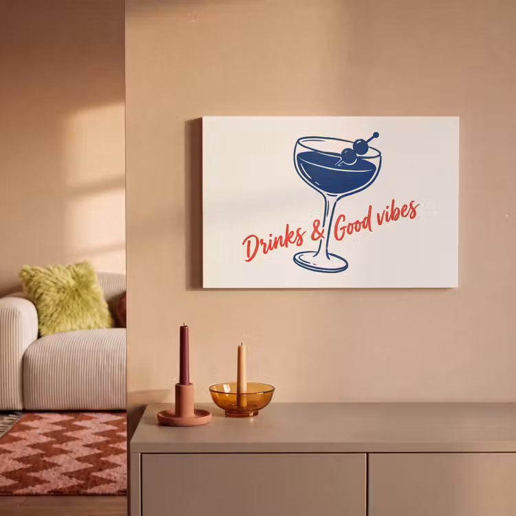 Cocktail - Glas - Illustratie - Blauw - Wit canvas 2cm klein -sfeer1