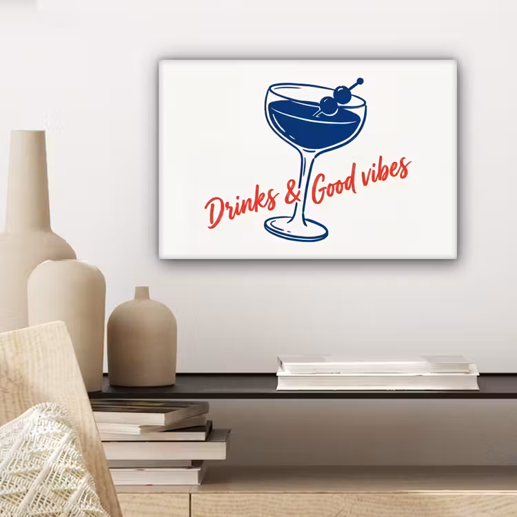 Cocktail - Glas - Illustratie - Blauw - Wit canvas 2cm klein -sfeer6