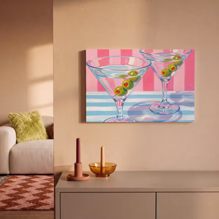 Cocktail - Olijven - Kunst - Modern - Roze canvas 2cm klein -sfeer1