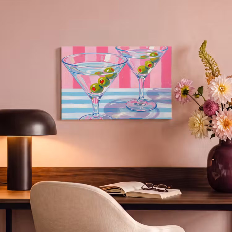 Cocktail - Olijven - Kunst - Modern - Roze canvas 2cm klein -sfeer4