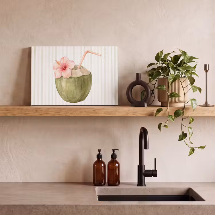 Kokosnoot - Drank - Tropisch - Illustratie - Zomer canvas 2cm klein -sfeer3
